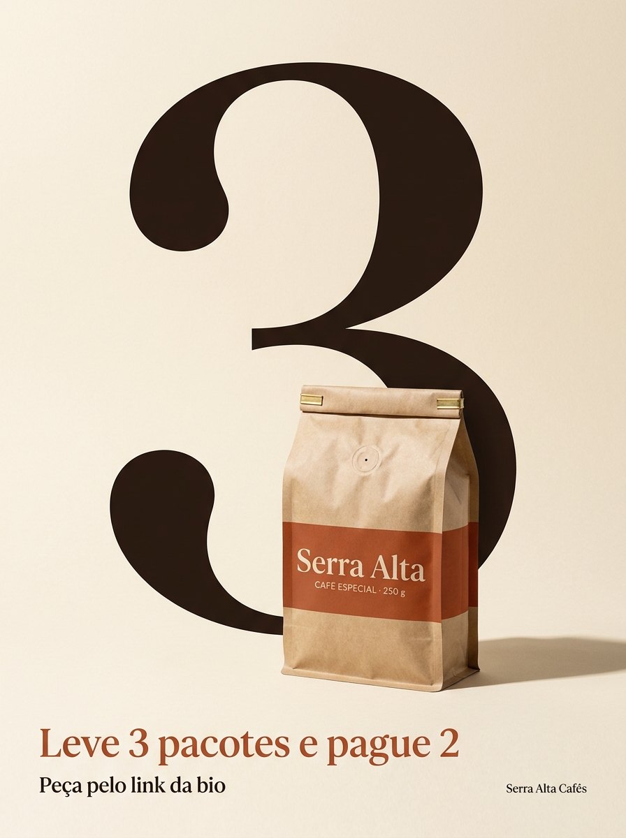 Post de café com o número 3 gigante atrás do pacote